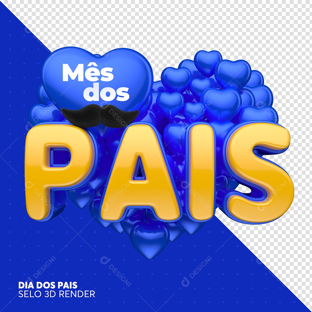 Selo 3D Mês Dos Pais Azul Para Composição PSD
