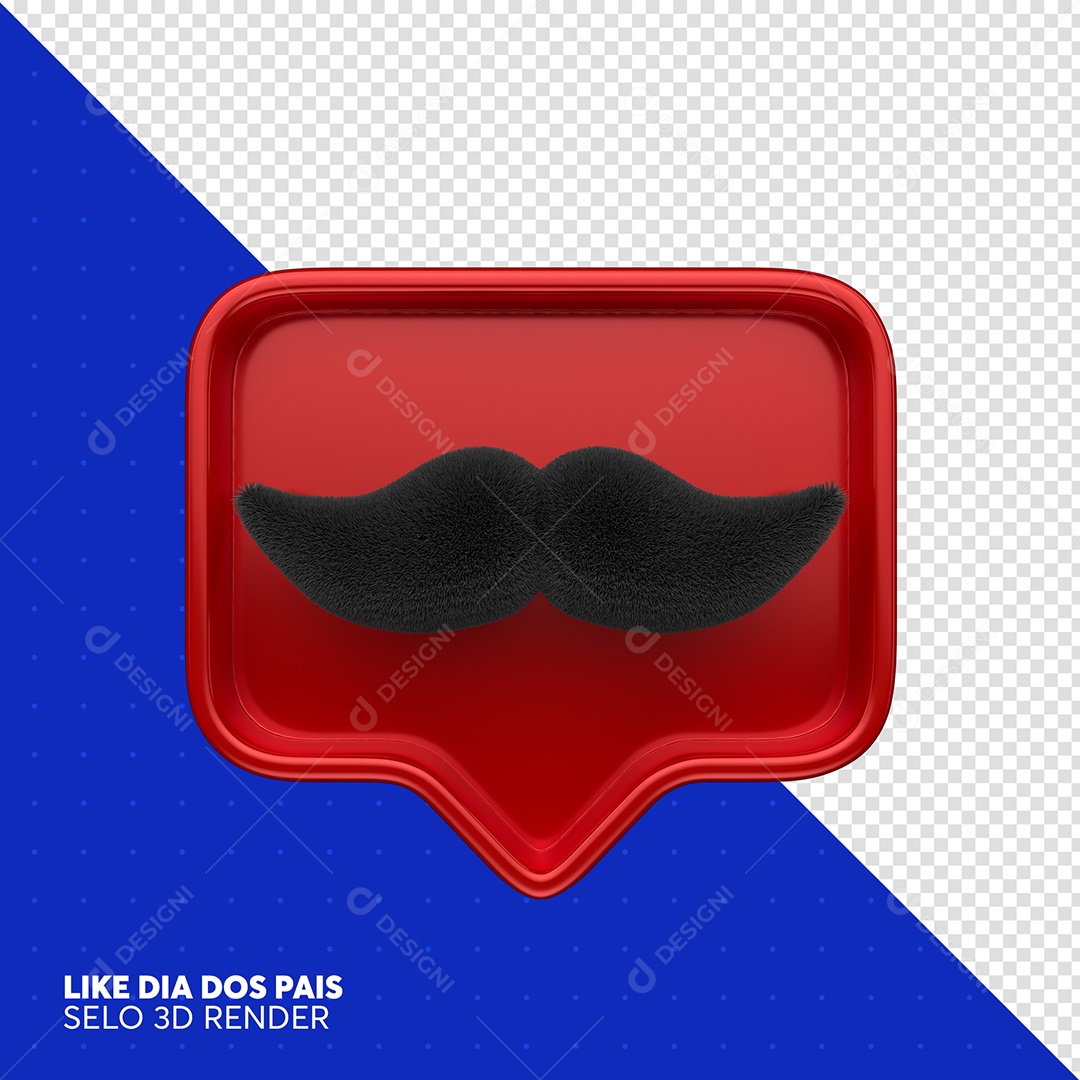 Elemento 3D Like Vermelho Com Bigode Para Composição PSD
