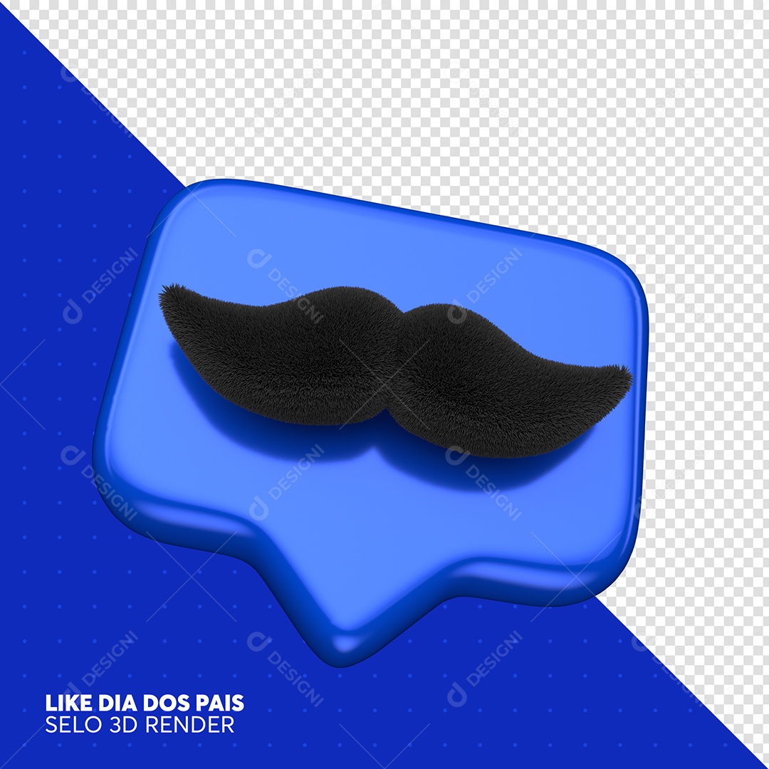 Elemento 3D Like Azul Com Bigode Para Composição PSD