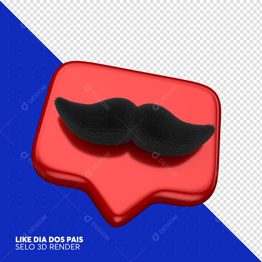 Elemento 3D Like Vermelho Com Bigode Para Composição PSD