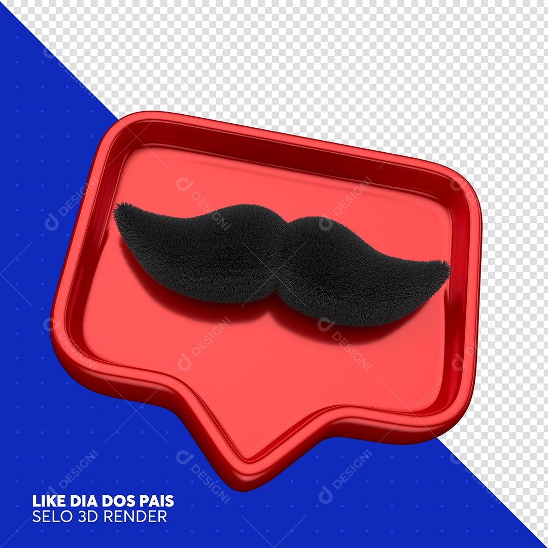 Elemento 3D Like Vermelho Com Bigode Para Composição PSD