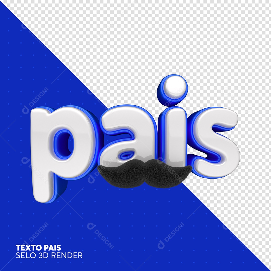 Texto 3D Azul Pais Bigode Para Composição PSD