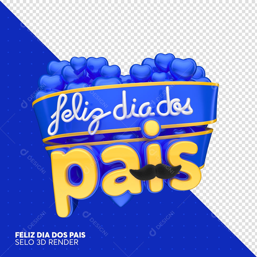 Selo 3D Azul Feliz Dia Dos Pais Para Composição PSD