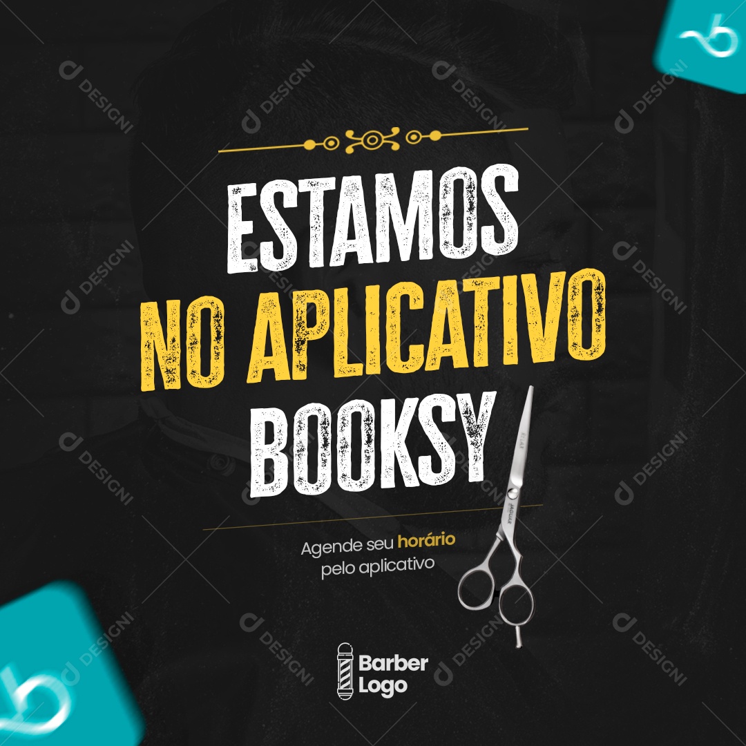 Estamos no Aplicativo BOOKSY Social Media PSD Editável