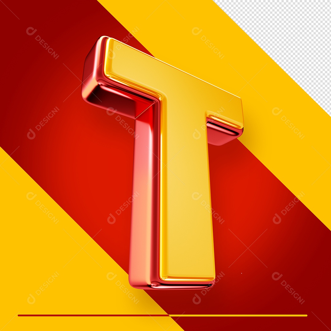 Letra 3D T Fonte Amarelo Com Vermelho Maiúsculo Do Alfabeto PSD
