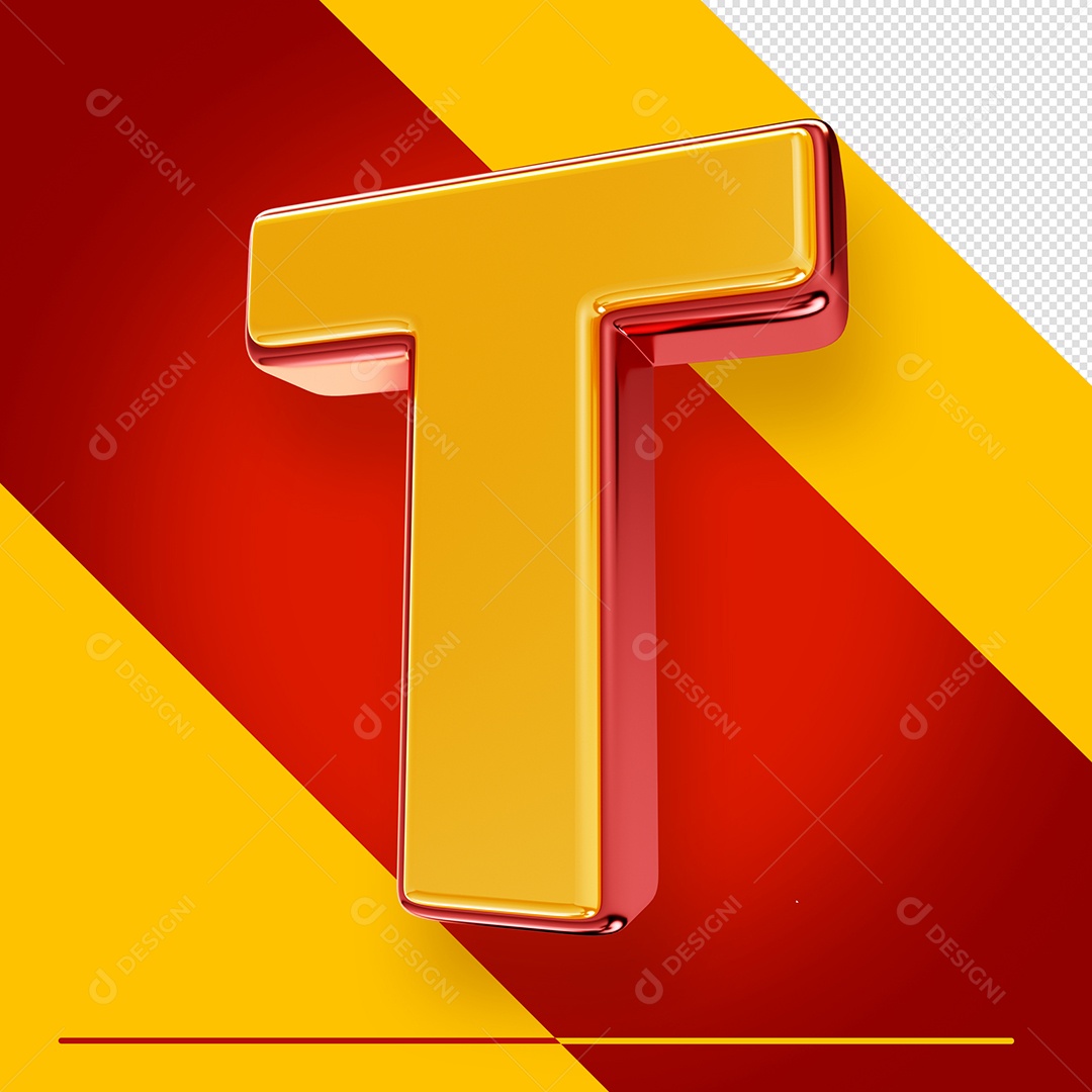 Letra 3D T Fonte Amarelo Com Vermelho Maiúsculo Do Alfabeto PSD