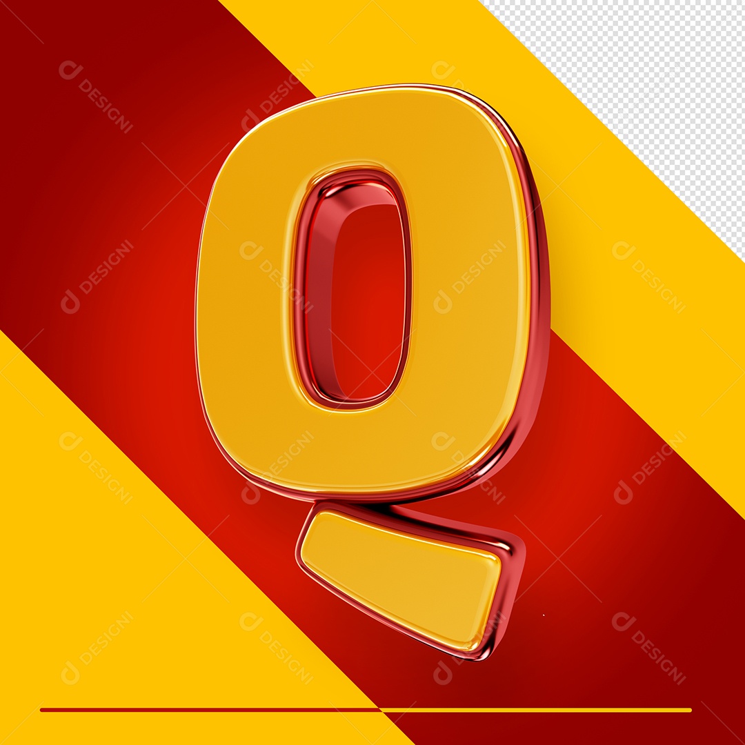 Letra 3D Q Fonte Amarelo Com Vermelho Maiúsculo Do Alfabeto PSD