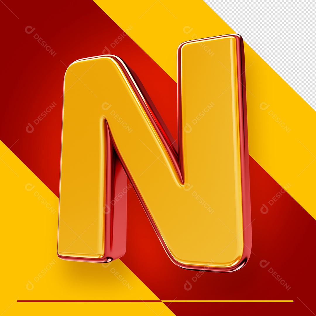 Letra 3D N Fonte Amarelo Com Vermelho Maiúsculo Do Alfabeto PSD