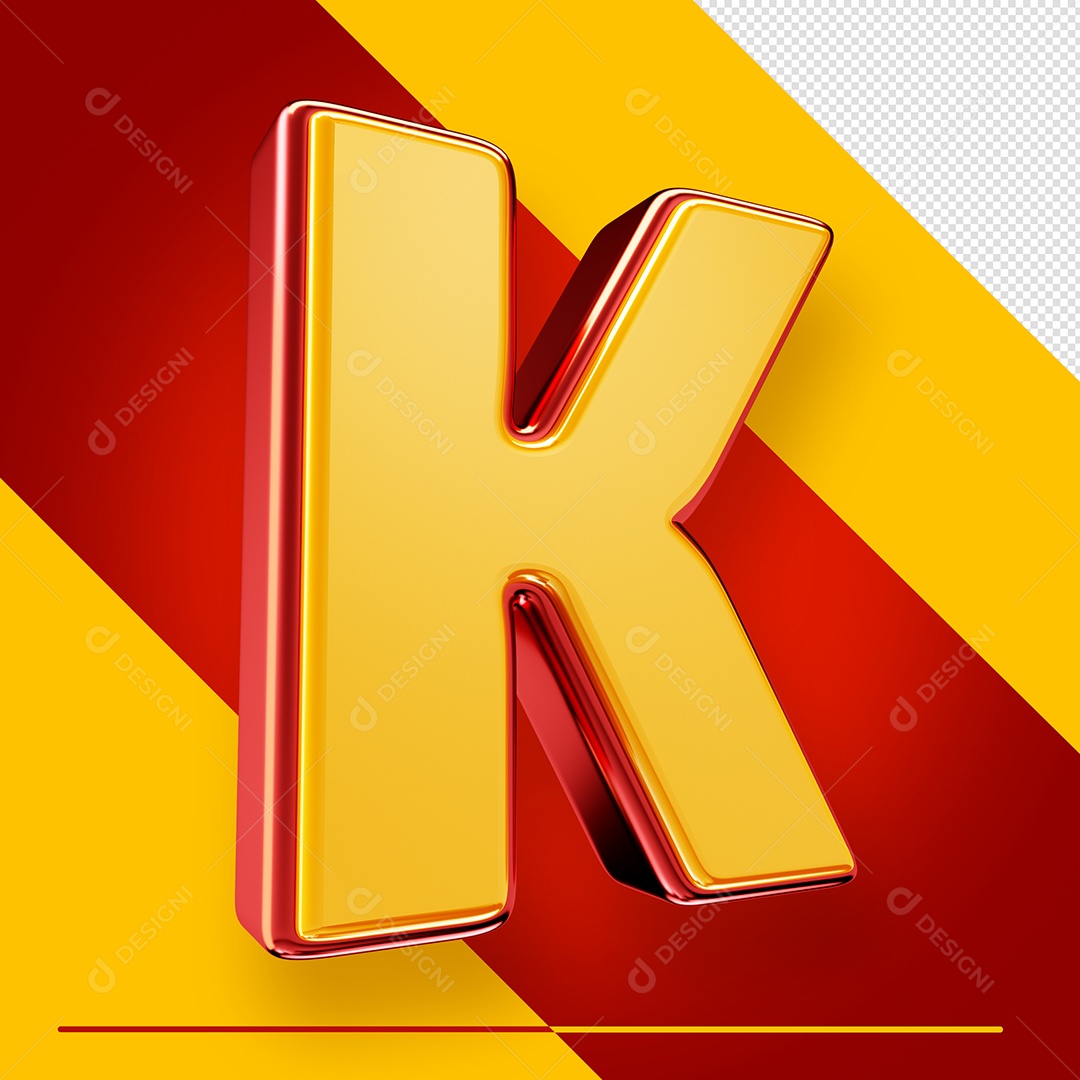 Letra 3D K Fonte Amarelo Com Vermelho Maiúsculo Do Alfabeto PSD