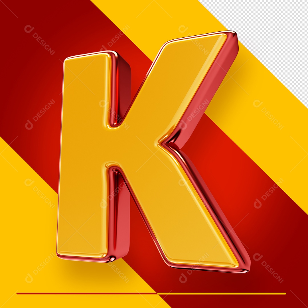 Letra 3D K Fonte Amarelo Com Vermelho Maiúsculo Do Alfabeto PSD
