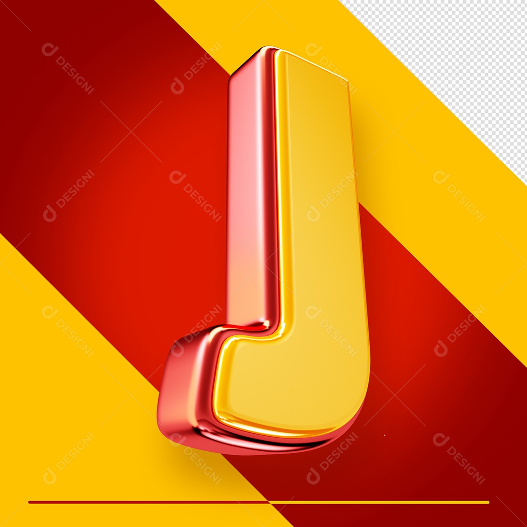 Letra 3D J Fonte Amarelo Com Vermelho Maiúsculo Do Alfabeto PSD