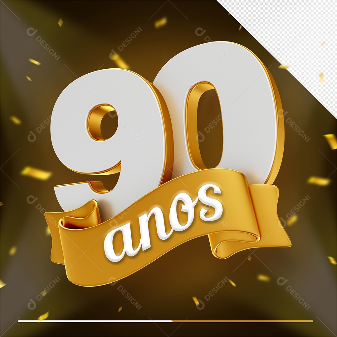 Comemoração 90 Anos Fonte Dourada e Branca Selo 3D Para Composição PSD