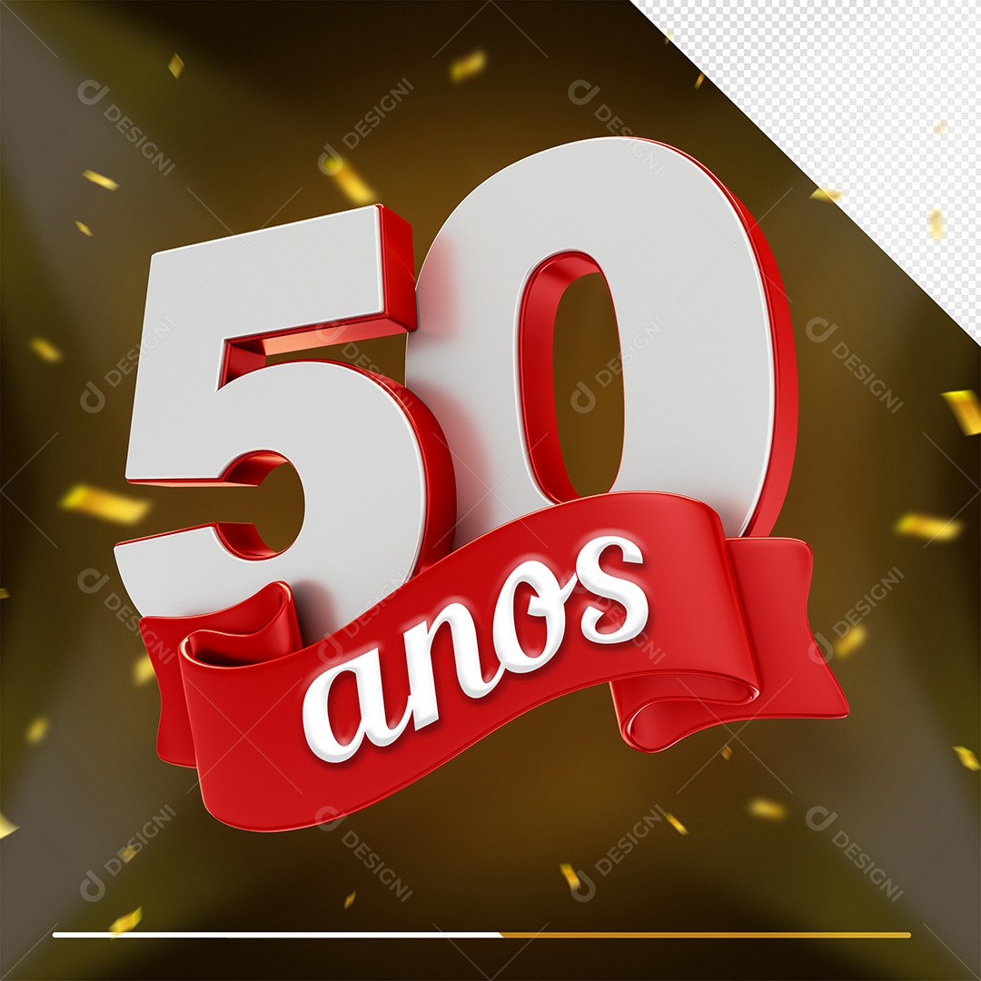 Comemoração 50 Anos Fonte Vermelha e Branca Selo 3D Para Composição PSD
