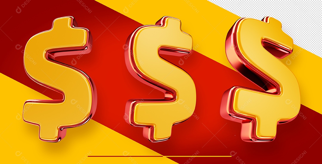 Símbolo 3D Cifrão Fonte Amarelo Com Vermelho PSD