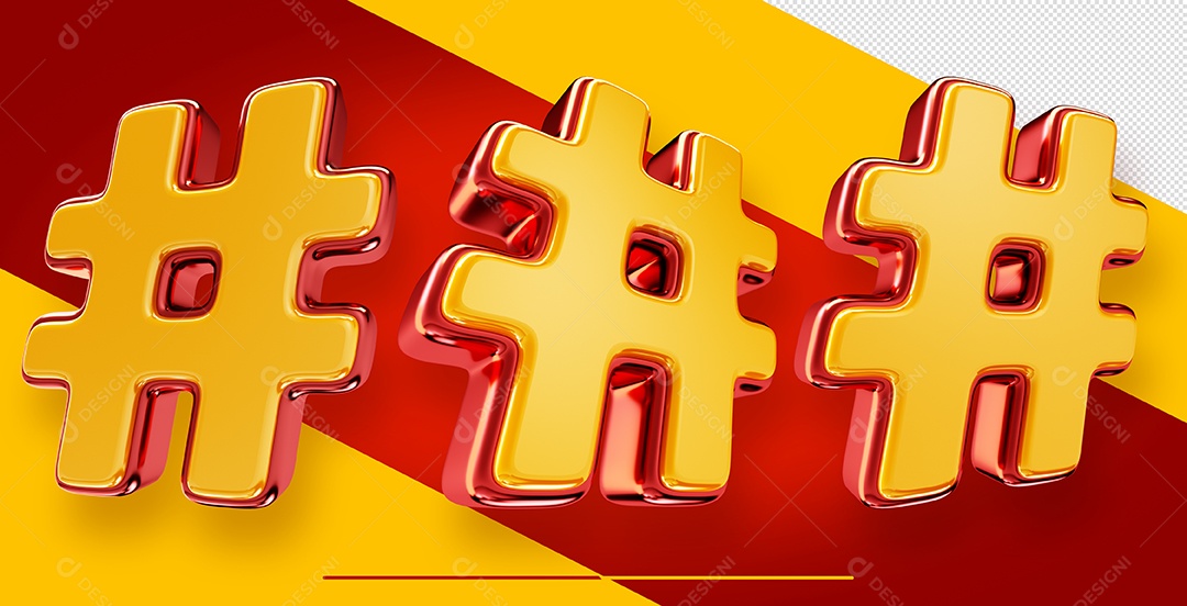 Símbolo 3D Hashtag Fonte Amarelo Com Vermelho PSD