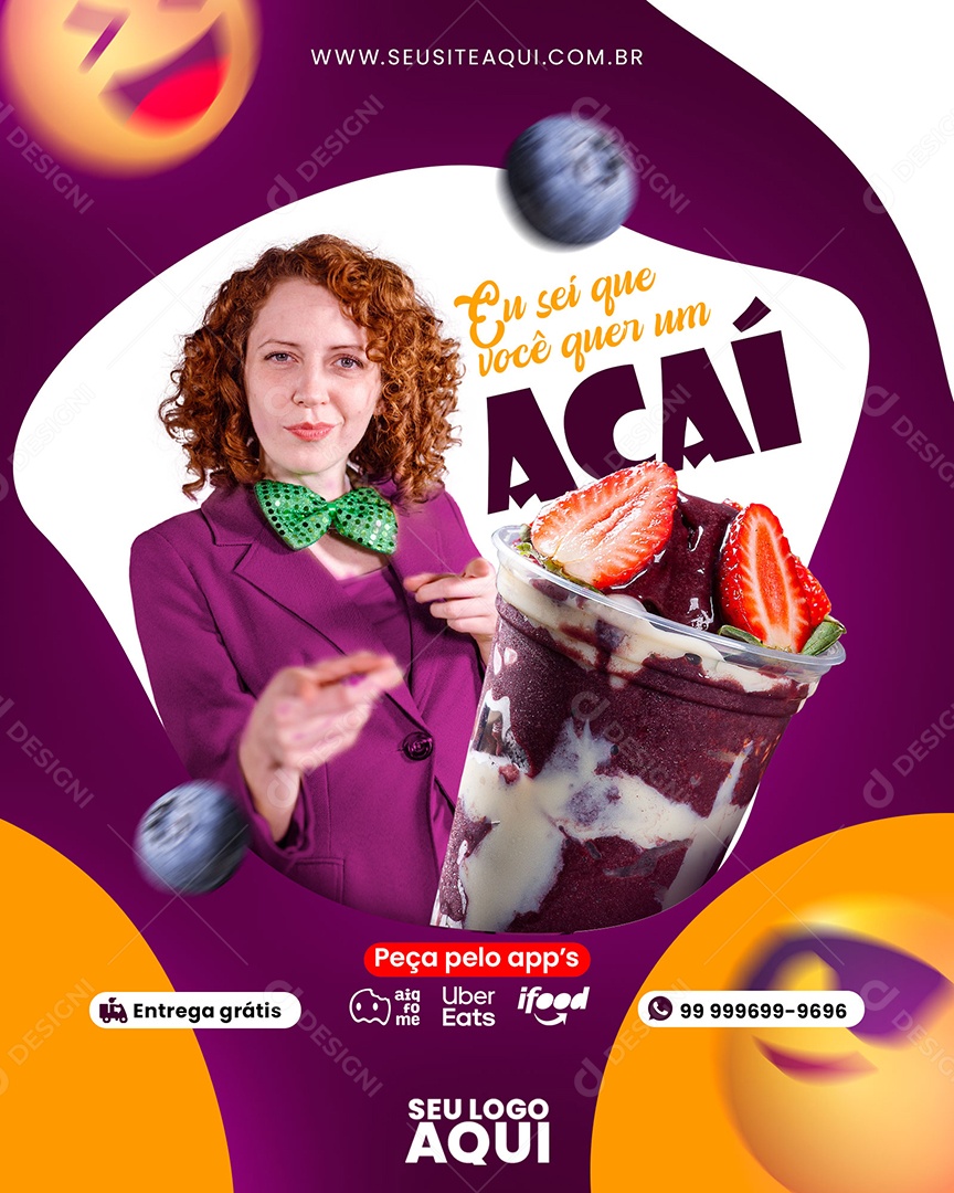 Eu Sei Que Você Quer Um Açai Social Media PSD Editável