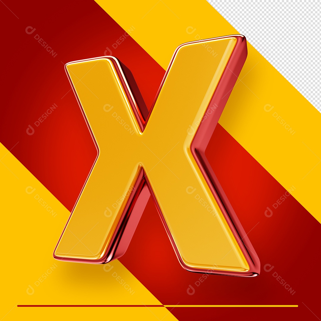 Letra 3D X Fonte Amarelo Com Vermelho Maiúsculo Do Alfabeto PSD