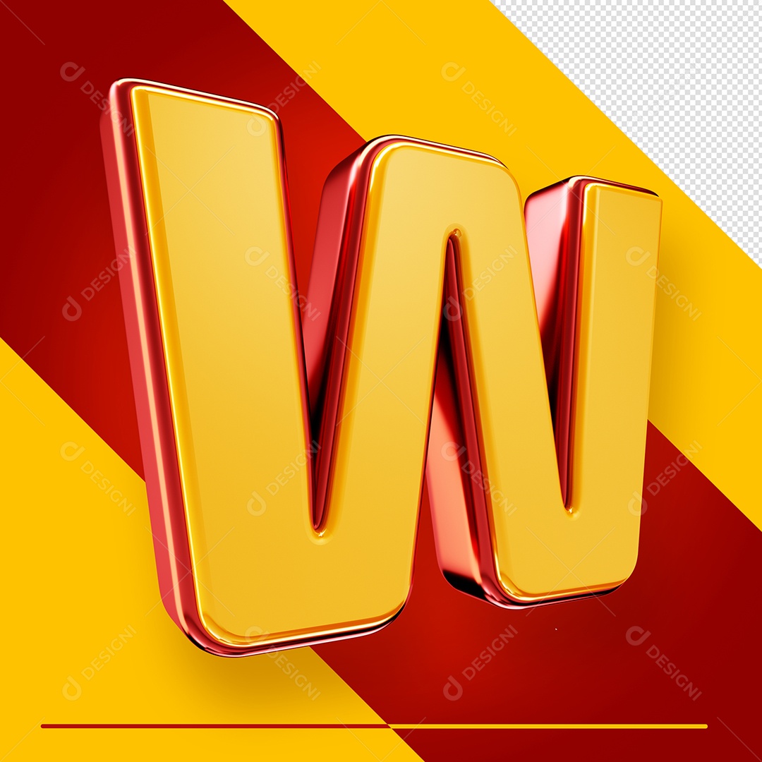 Letra 3D W Fonte Amarelo Com Vermelho Maiúsculo Do Alfabeto PSD