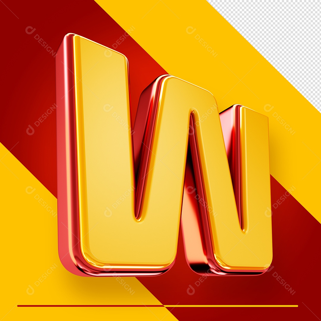 Letra 3D W Fonte Amarelo Com Vermelho Maiúsculo Do Alfabeto PSD