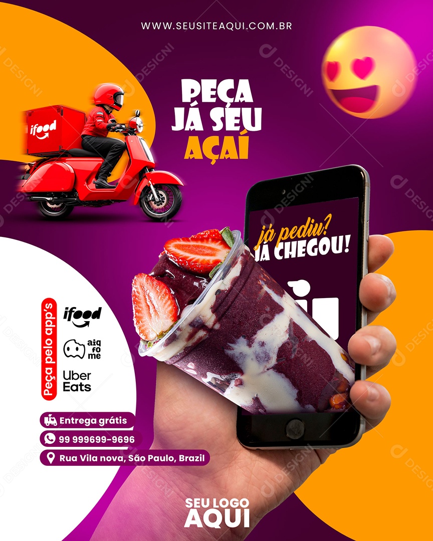 Social Media Peça Já Seu Açai Delivery PSD Editável
