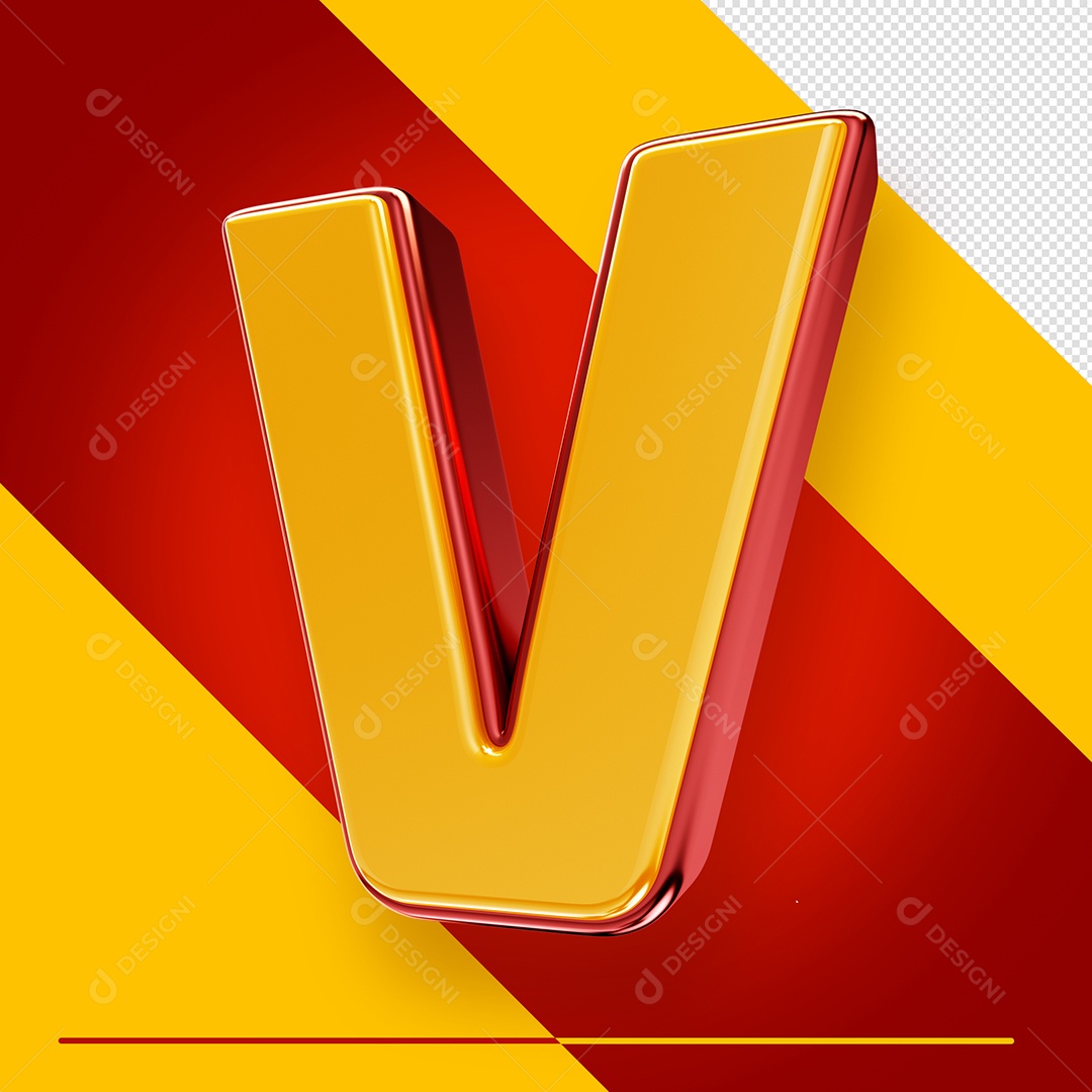 Letra 3D V Fonte Amarelo Com Vermelho Maiúsculo Do Alfabeto PSD