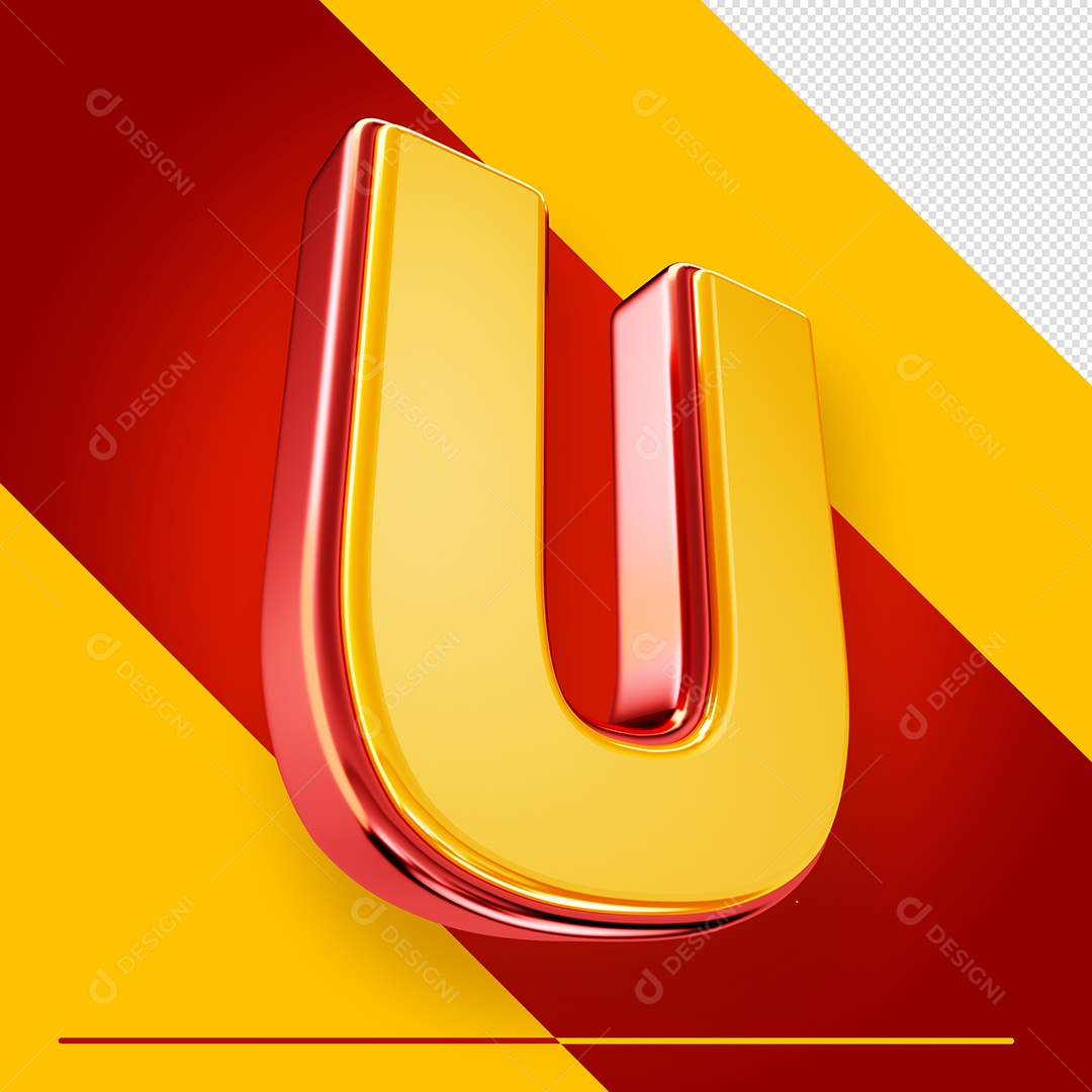 Letra 3D U Fonte Amarelo Com Vermelho Maiúsculo Do Alfabeto PSD