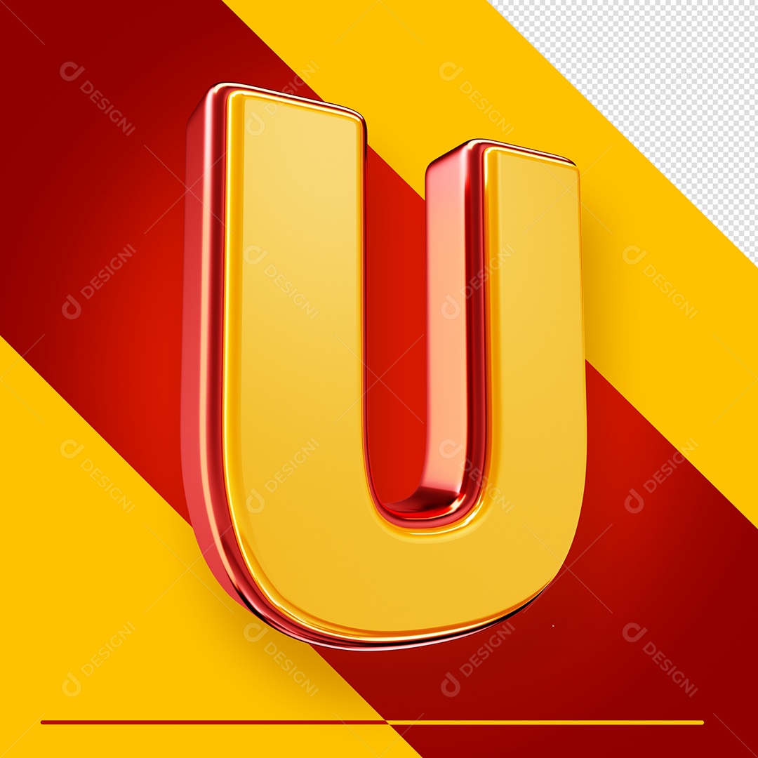 Letra 3D U Fonte Amarelo Com Vermelho Maiúsculo Do Alfabeto PSD