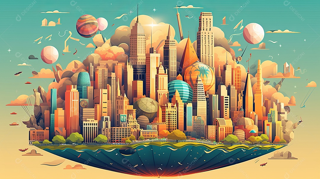 Imagem realista de cidade futurista.