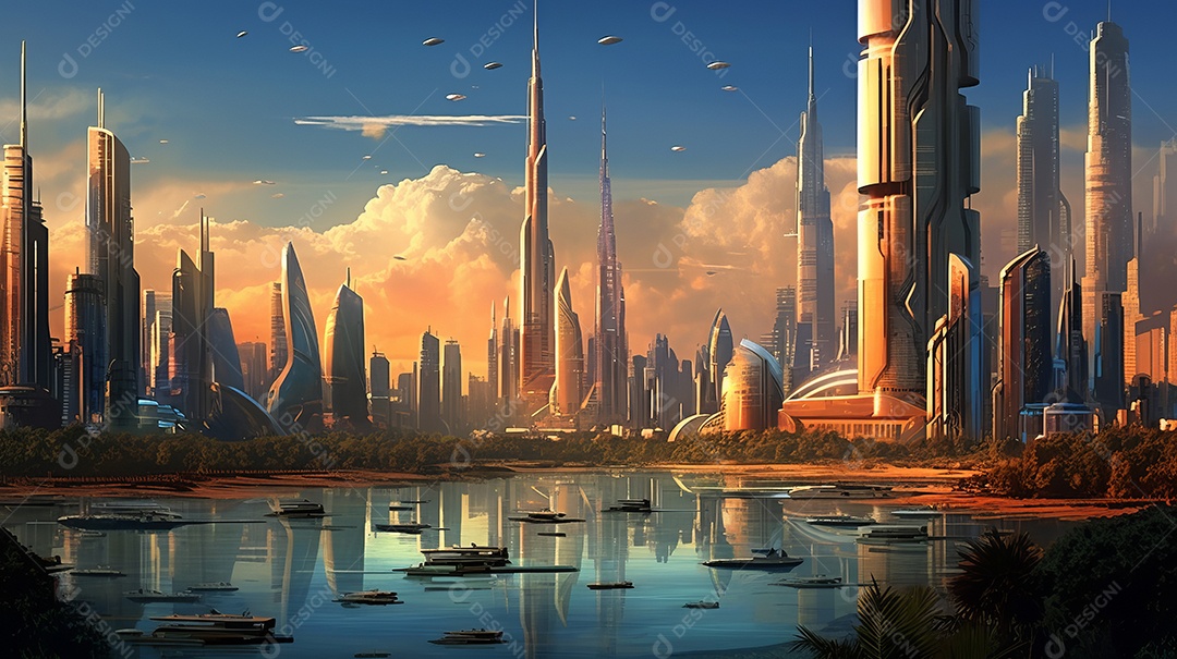 Imagem realista de cidade futurista.