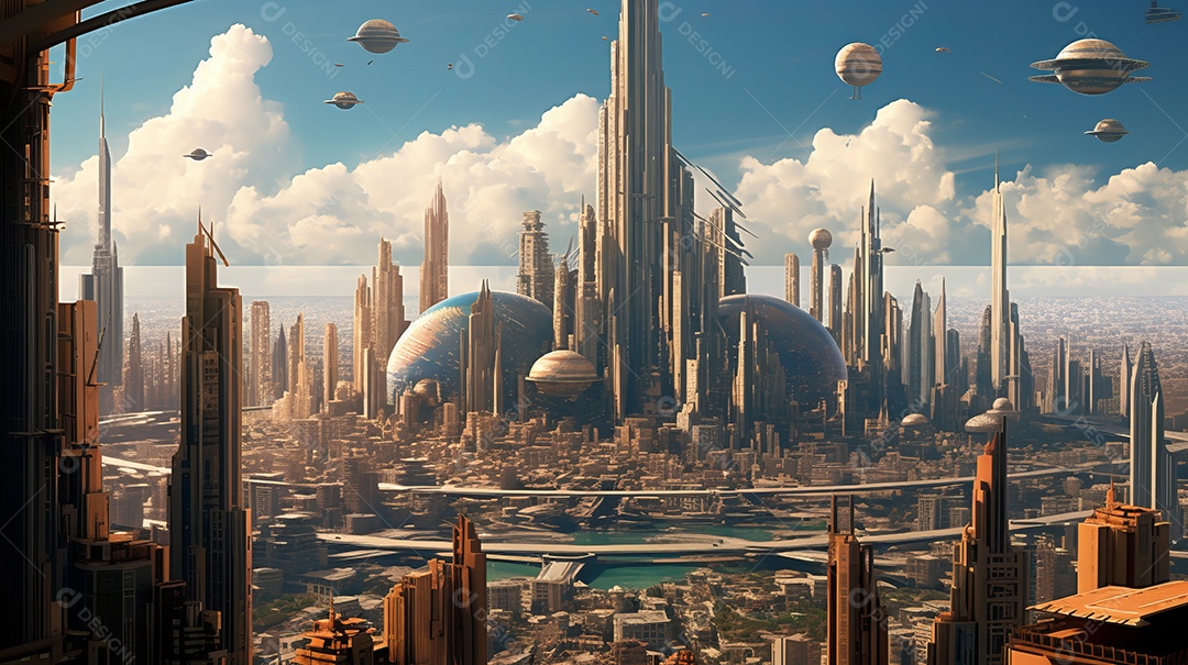 Imagem realista de cidade futurista.