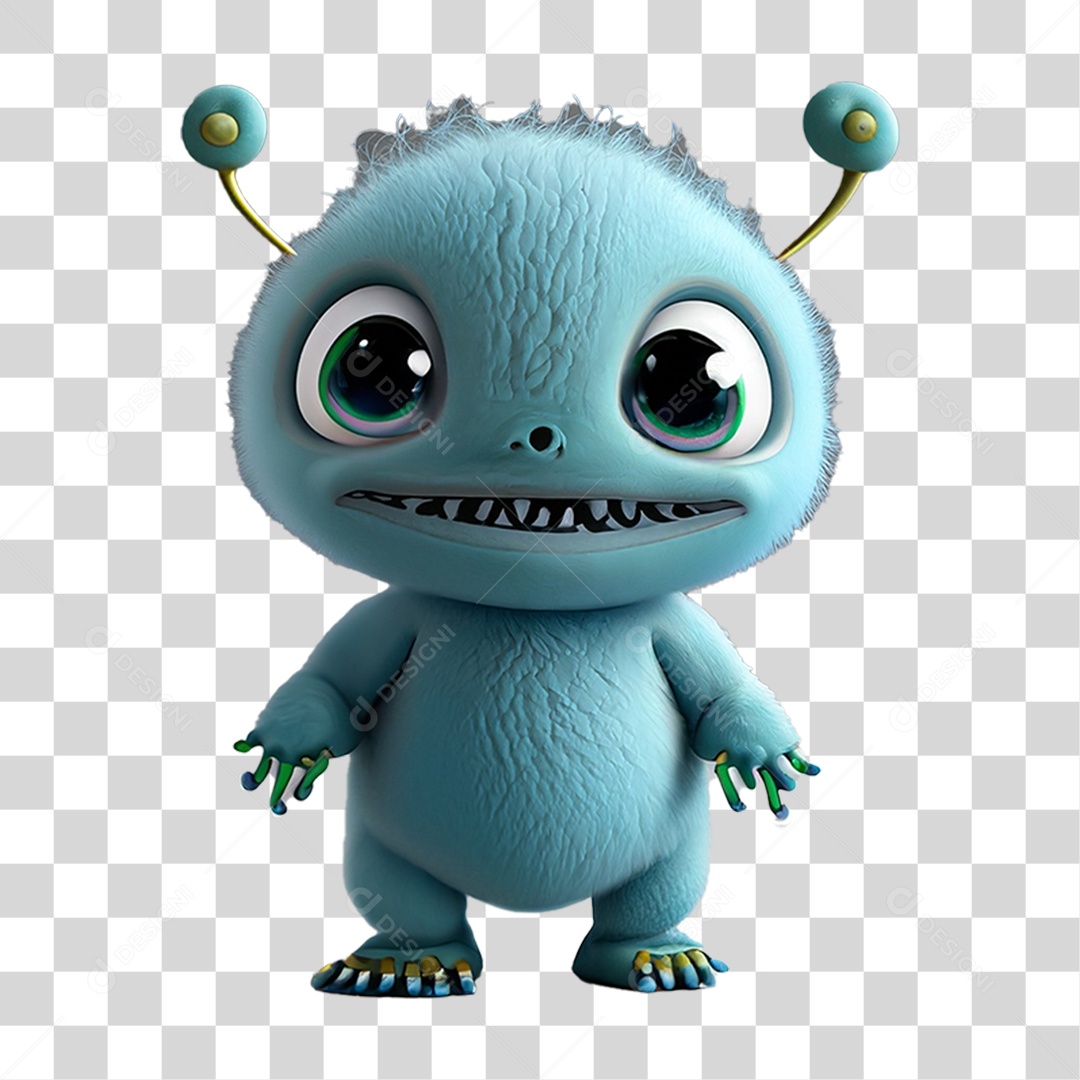 Elemento 3D Monstros de Desenhos para Composição PNG Transparente