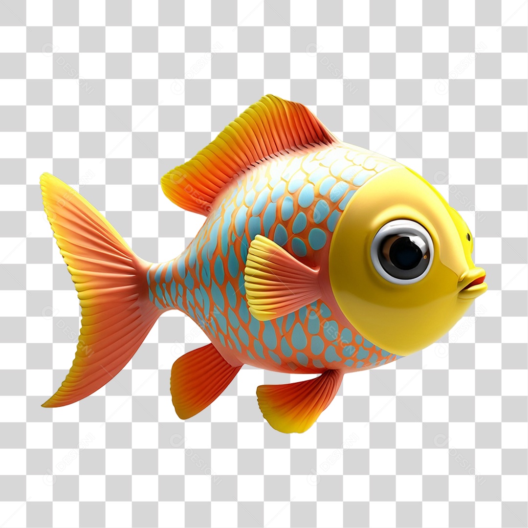 Elemento 3D Peixe Colorido Vibrante para Composição PNG Transparente