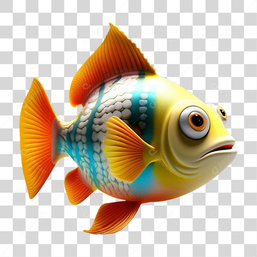 Elemento 3D Peixe Colorido Vibrante para Composição PNG Transparente
