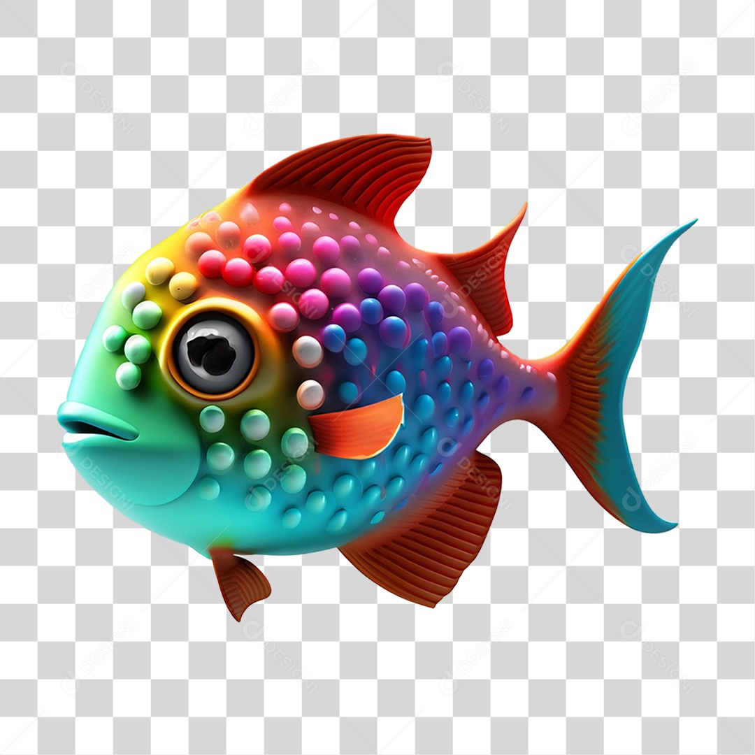 Elemento 3D Peixe Colorido Vibrante para Composição PNG Transparente