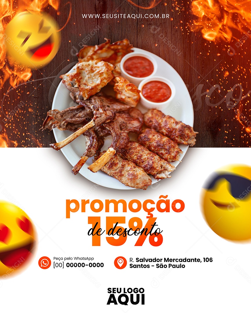 Promoção 15% De Desconto Churrascaria Social Media PSD Editável