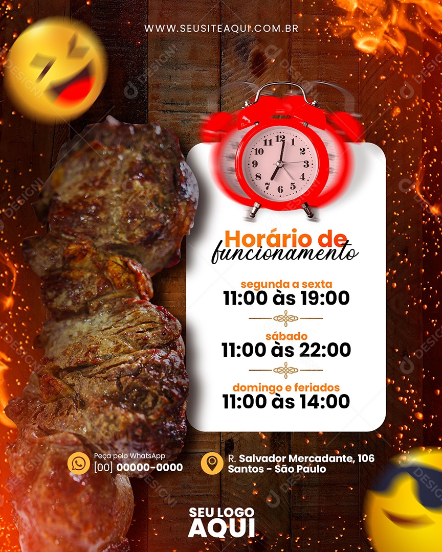 Social Media Horário De Funcionamento Churrascaria PSD Editável