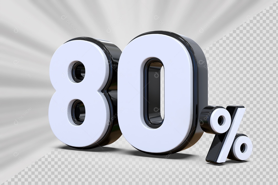 Número 3D 80% Preto e Branco Para Composição PSD