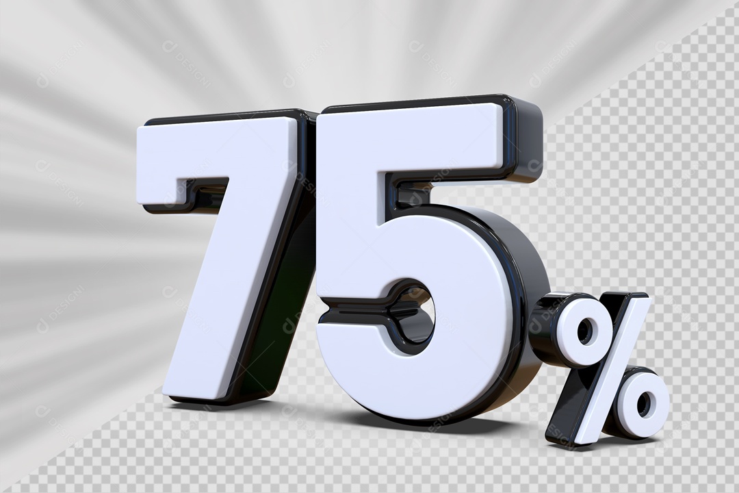 Número 3D 75% Preto e Branco Para Composição PSD
