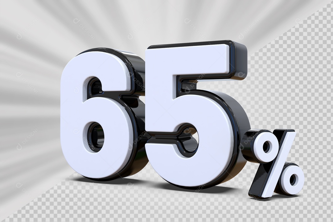 Número 3D 65% Preto e Branco Para Composição PSD