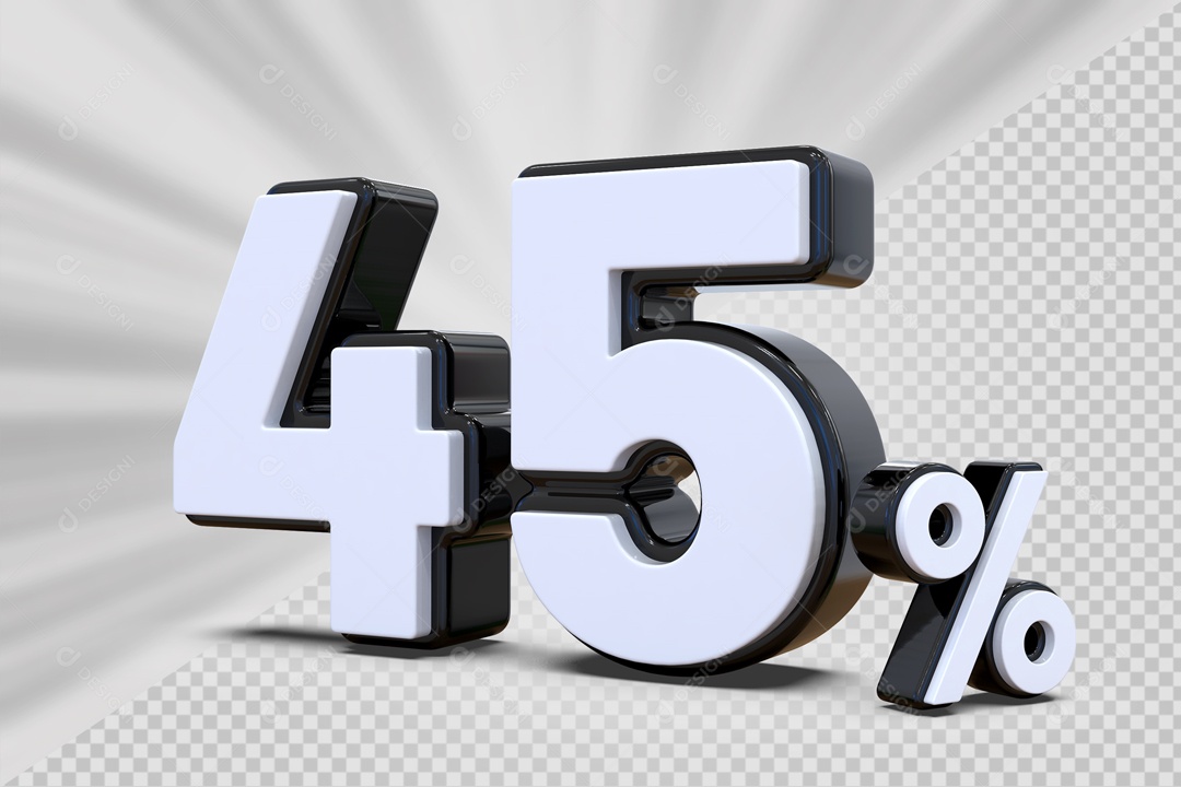 Número 3D 45% Preto e Branco Para Composição PSD
