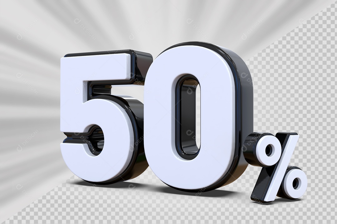 Número 3D 50% Preto e Branco Para Composição PSD