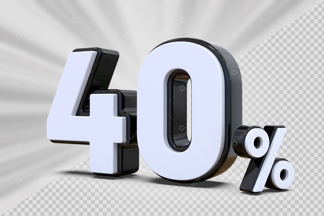 Número 3D 40% Preto e Branco Para Composição PSD