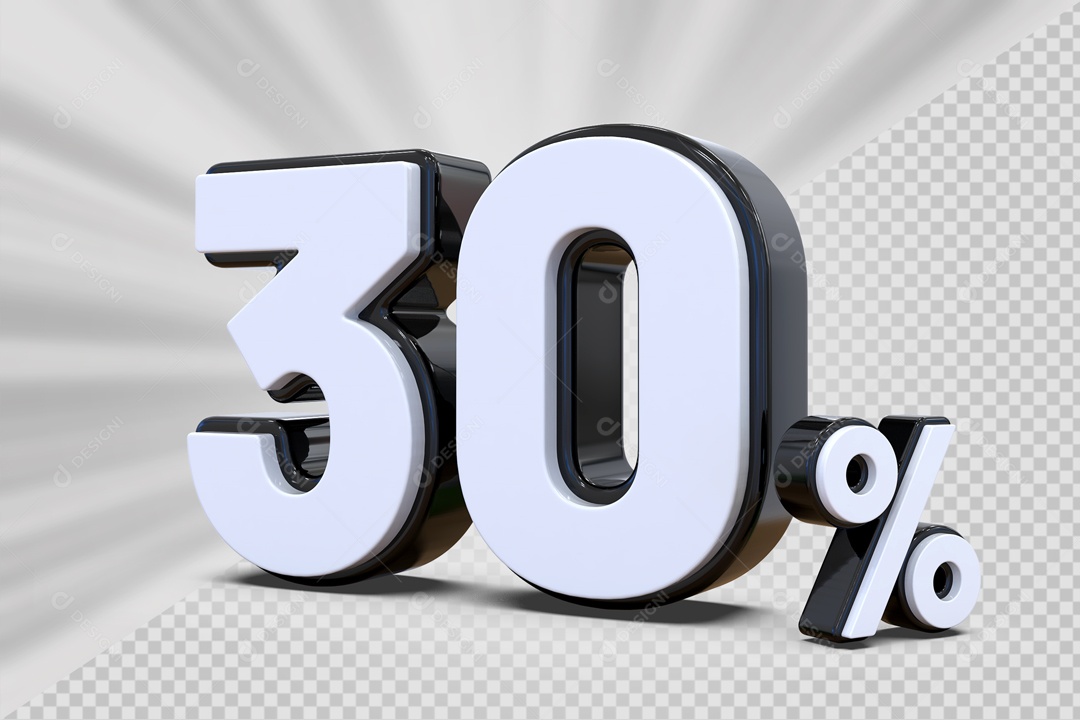 Número 3D 30% Preto e Branco Para Composição PSD