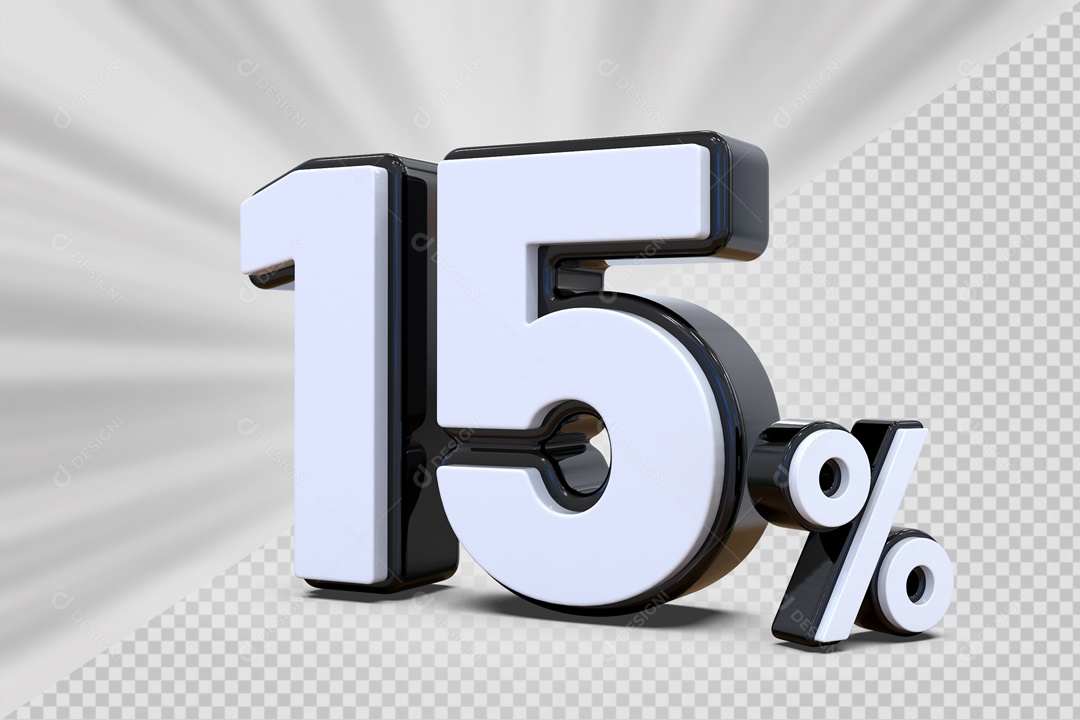 Número 3D 15% Preto e Branco Para Composição PSD