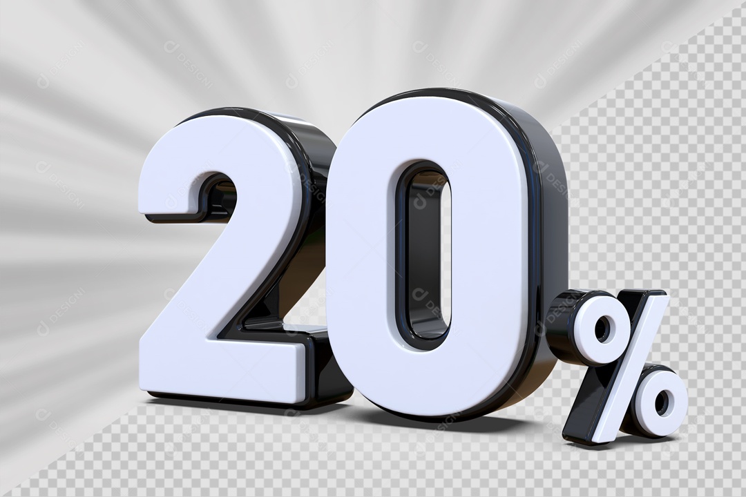 Número 3D 20% Preto e Branco Para Composição PSD