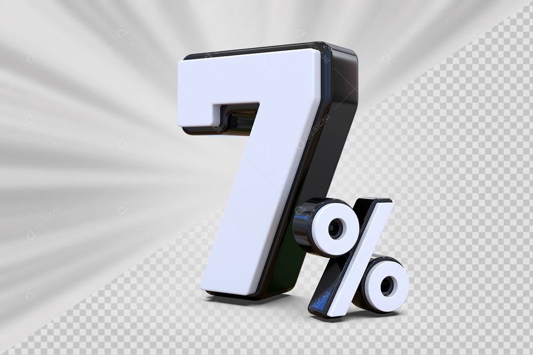 Número 3D 7% Preto e Branco Para Composição PSD