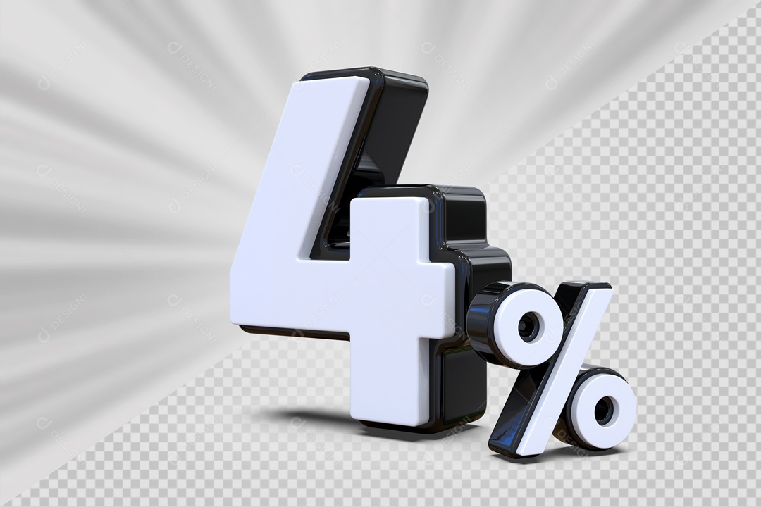 Número 3D 4% Preto e Branco Para Composição PSD
