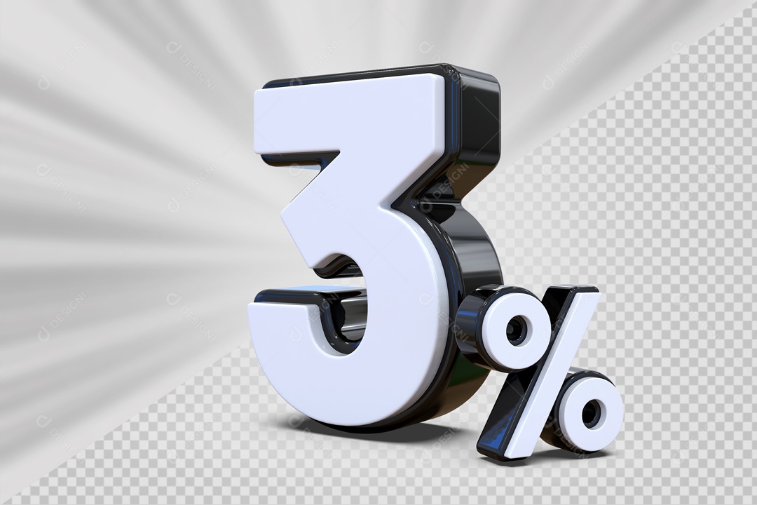 Número 3D 3% Preto e Branco Para Composição PSD