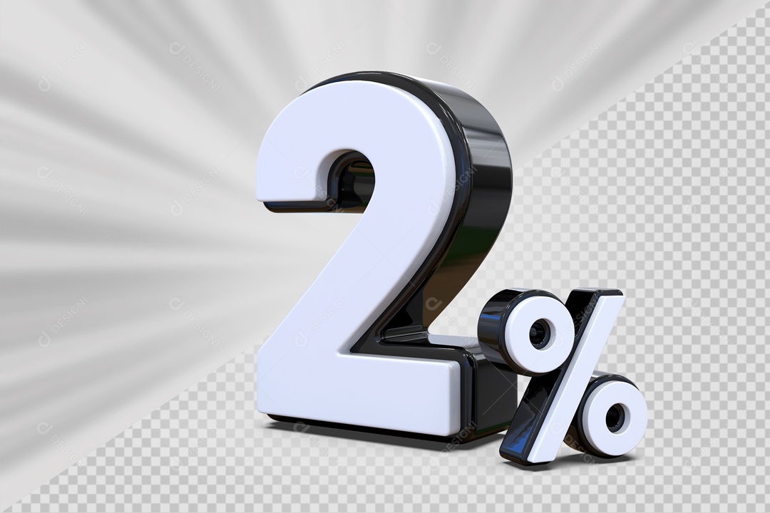 Número 3D 2% Preto e Branco Para Composição PSD