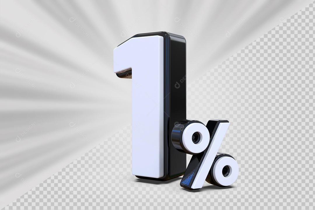 Número 3D 1% Preto e Branco Para Composição PSD